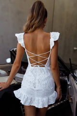 Mon Papillon Lace Mini Dress White