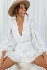Live Free Button-Up Bodice Long Sleeve Romper White