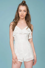 Victoria Ruffled Collar Romper White