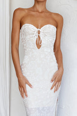 Sing To Me Keyhole Bodice Midi Dress White