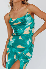 Well Versed Pleated Bust Front Split Dress Flora Green