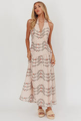 Saint Malo Halterneck Maxi Dress Floral Beige