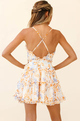 Laney Low Back Cami Strap Dress Twig Flower Print Orange