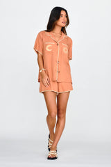Swing Of Things Embroidered Shirt Mocha