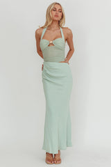Sandy Shell Buckle Halter Maxi Dress Sage