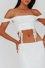 Headliner Drawstring Ruched Crop Top White