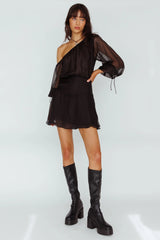 Mariona Off Shoulder Long Sleeve Mini Dress Black