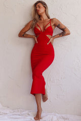 Sarita String Bust Midi Dress Red