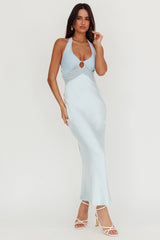 Jaila Mesh Bodice Halter Maxi Dress Baby Blue