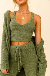 My Girl Fuzzy Knit Thick Strap Crop Top Sage