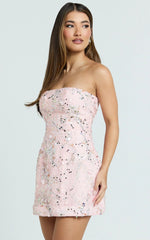 Jayden Mini Dress Strapless A Line Dress in Pink Floral