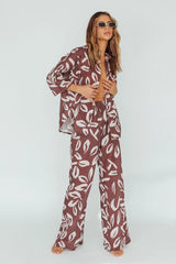 Just A Hunch Pants Leaf Print Chocolate