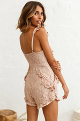 Innocence Lace Ruffle Strap Romper Blush