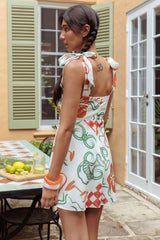 Mykonos Morning Tied Shoulder Mini Dress Print White