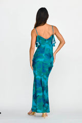 Jannie Draped Neckline Cami Dress Abstract Green