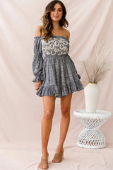 Kayla Off-Shoulder Daisy Embroidered Dress Blue