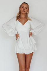 It's Complicated Long Sleeve Flounce Romper White