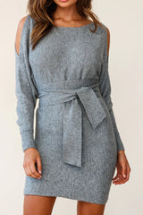 Sorry, Honey Cold Shoulder Knit Dress Grey