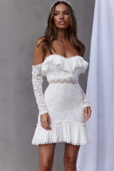 Mae Long Sleeve Sweetheart Crochet Lace Dress White