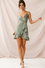 Laural Faux Wrap Ruffle Hem Dress Olive