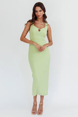 Jennine Lace-Up Back Midi Dress Matcha
