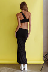 Taliah Front Split Midi Skirt Black