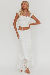 Liora Lace Hem Ruffle Maxi Skirt White