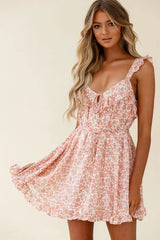 Priscilla Tied Bust Frill Detail Dress Floral Print Rose