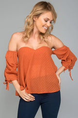 Lana Heart Shaped Off the Shoulder Top Rust