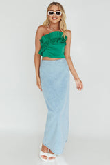 La Belle Frill Neckline Crop Top Green