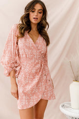 Mindy Gathered Cuff Wrap Dress Rose