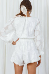 Live Free Button-Up Bodice Long Sleeve Romper White