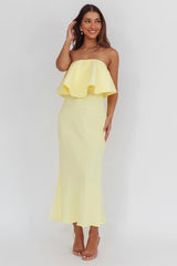 Nerina Strapless Ruffle Neckline Maxi Dress Panna Cotta