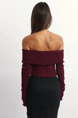 Red Bardot Knit Top Long Sleeve Open Front