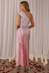 Mariyan One Shoulder Rose Maxi Dress Pink