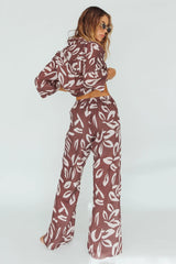 Just A Hunch Pants Leaf Print Chocolate