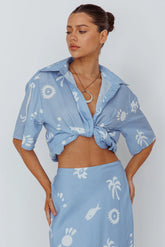 Light Aura Button Up Shirt Print Blue White