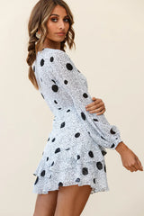 Kerry Layered Balloon Sleeve Dress Black Spot Print White
