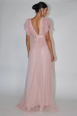 Heaven's Love Deep V-Neck Tulle Maxi Dress Blush