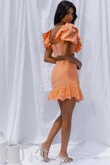 New Moon Scalloped Ruffle Trim Eyelet Skirt Orange