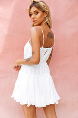 Rosabel Spaghetti Strap Fluted Hem Dress White