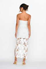 Parisa Sequin Embroidery Overlay Midi Dress White