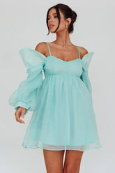 Yasi Long Sleeve Babydoll Mini Dress Mint