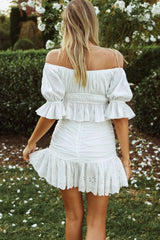 Josephina Off-Shoulder Lace-Up Front Crop Top White