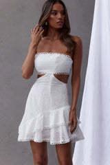 Majorca Cut-Out Waist Eyelet Dress White