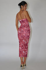 Logan Strapless Ruched Midi Dress Print Wine