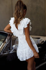 Spring Fling Frill Trim Lace Dress White