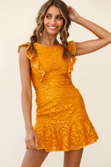 Jackie Pinafore Floral Mesh Dress Mustard