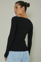 Switch Focus Long Sleeve Knit Top Black