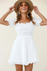 Summer In Paris Puff Sleeve Open Back Dress White